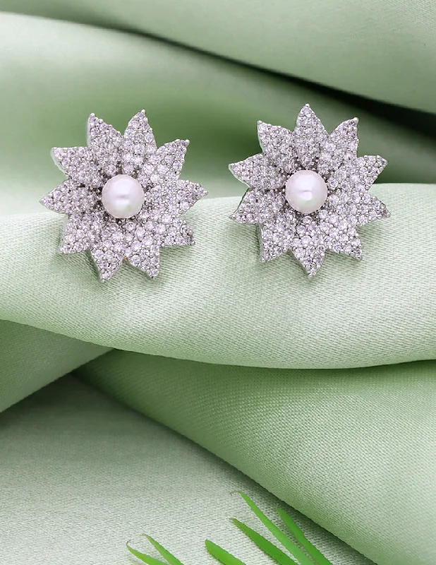 women's earrings classic style -Designer Zirconia Floral Stud Earrings