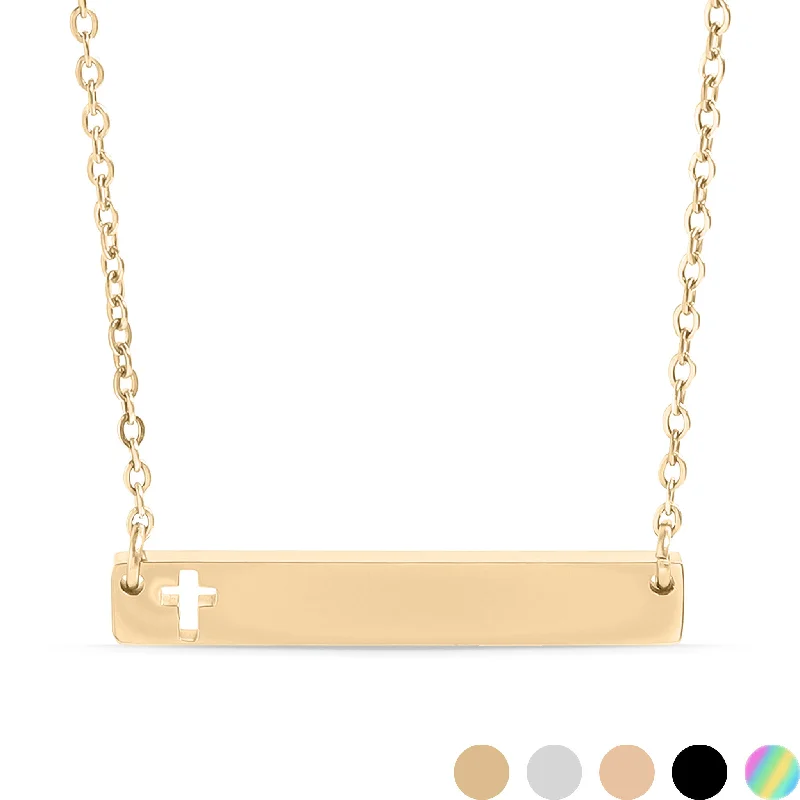 women's necklaces platinum -Cutout Cross Bar Stainless Steel Necklace / SBB00106