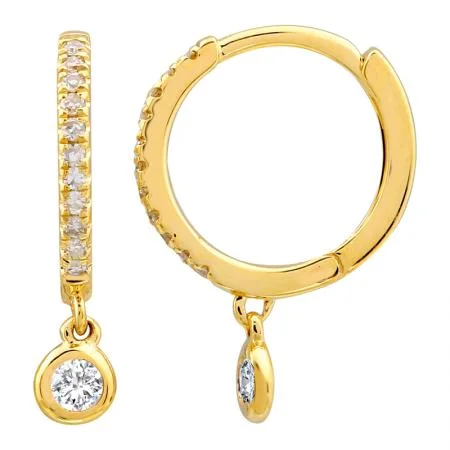 women's earrings with oval shape -14k Yellow Gold Diamond Round Huggie Earrings