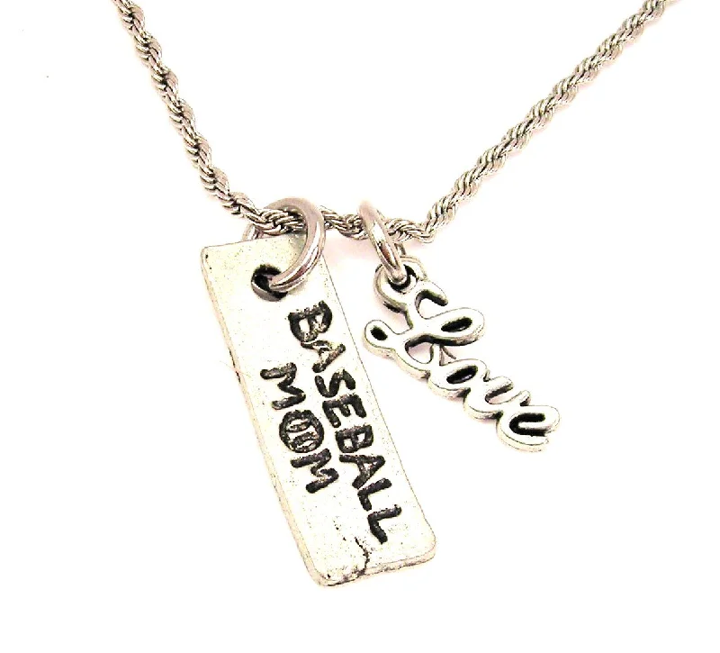 women's necklaces with emerald pendant -Baseball Mom 20" Chain Necklace With Cursive Love Accent