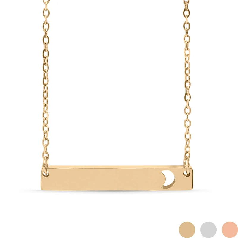 women's necklaces with crystal accents -18K Gold PVD Stainless Steel Moon Cutout Horizontal Bar Necklace / SBB0154