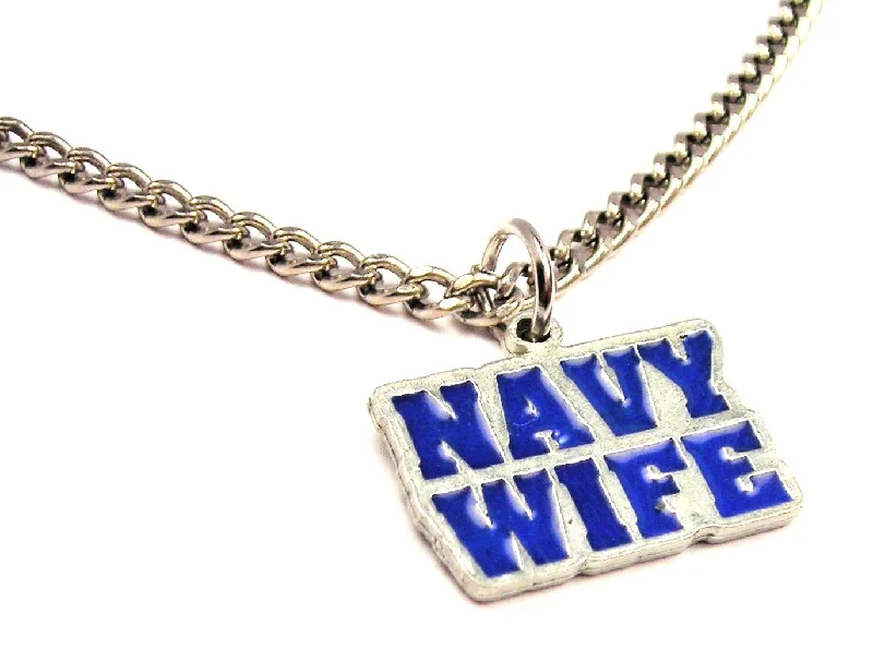 women's necklaces with gemstone -Navy Wife Hand Painted Sapphire Blue Single Charm Necklace