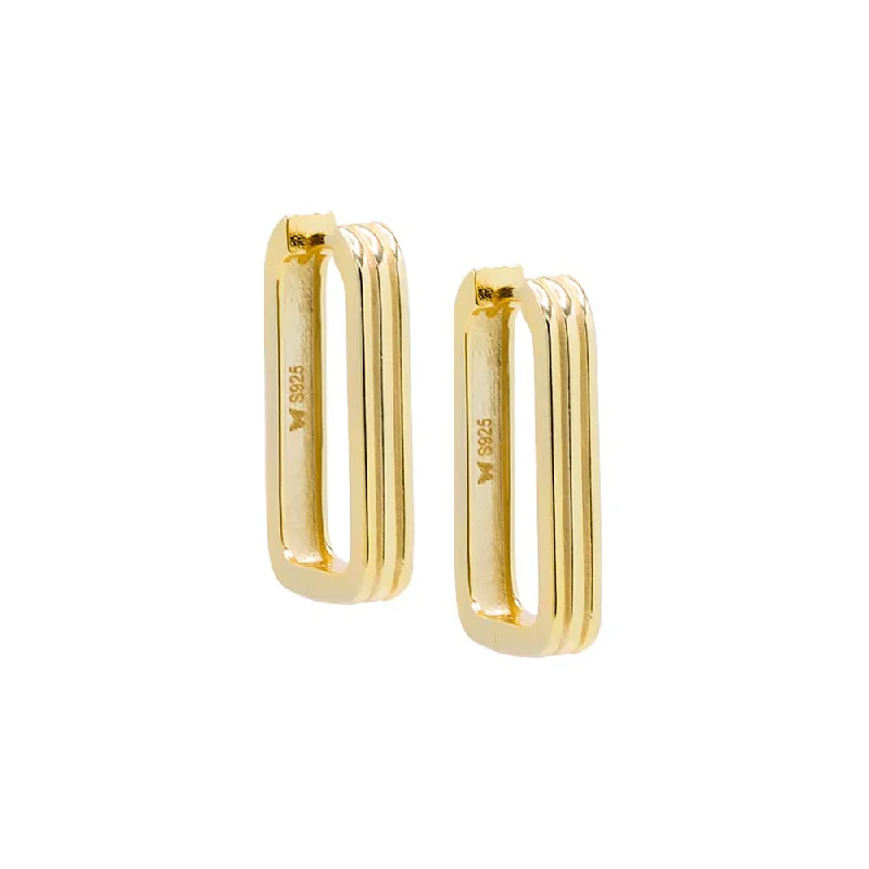 women's earrings with modern design -Gold Solid Wide Lined Oval Huggie Earrings (22MM)