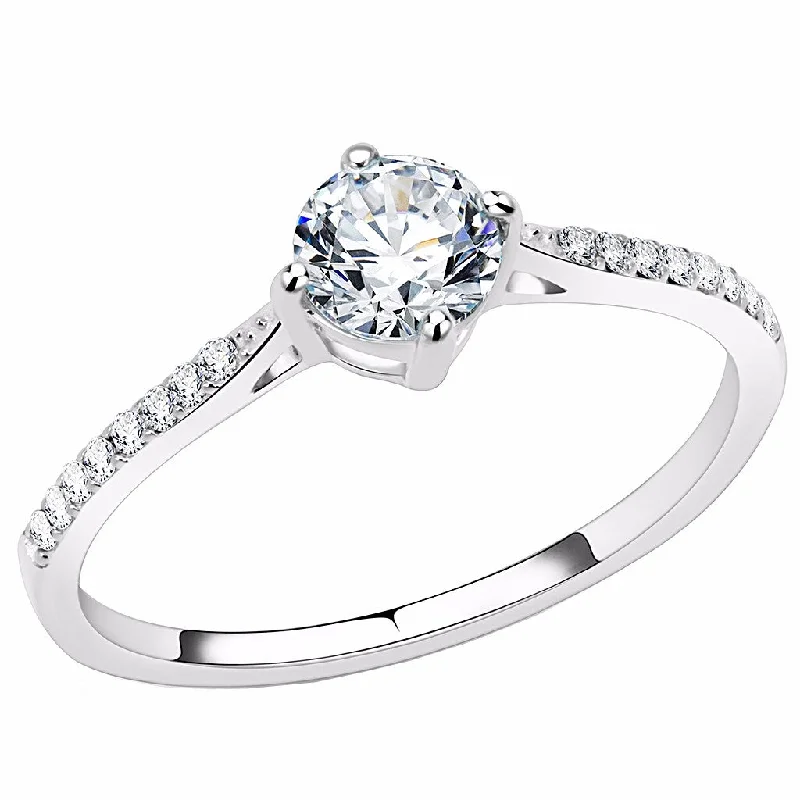 women's rings wide band design -5x5mm Round Cut CZ Center Stainless Steel Small Delicate Ring