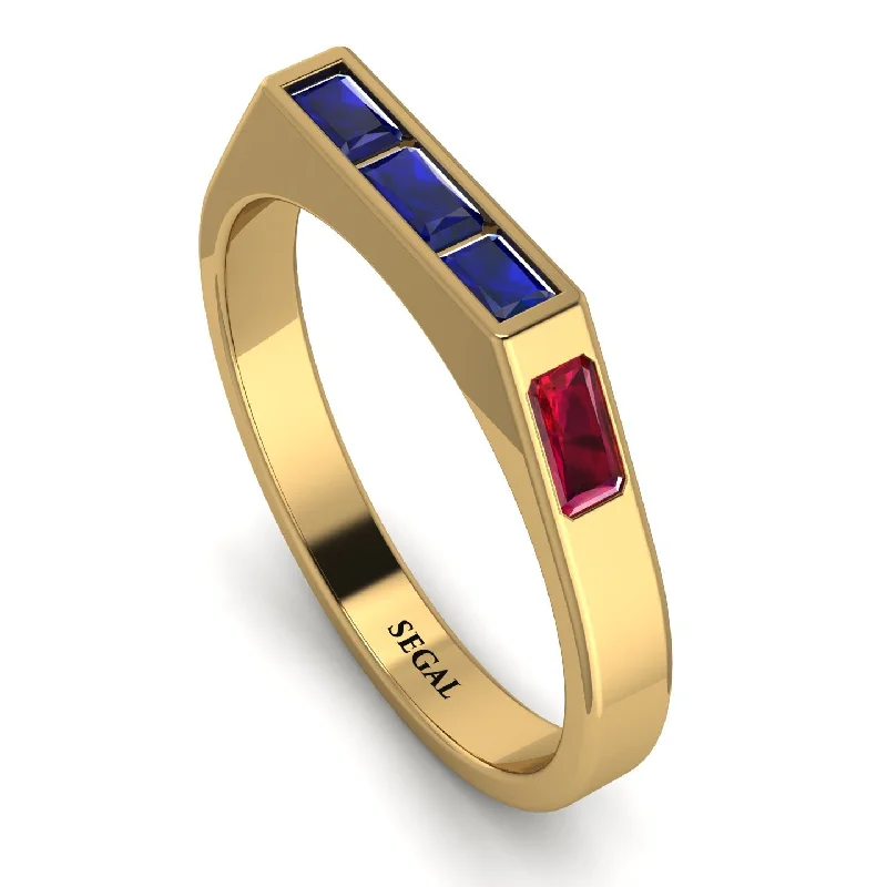 women's rings with multi-colored stones -Emerald Cut Thin Sapphire Signature Ring - Sara No. 58