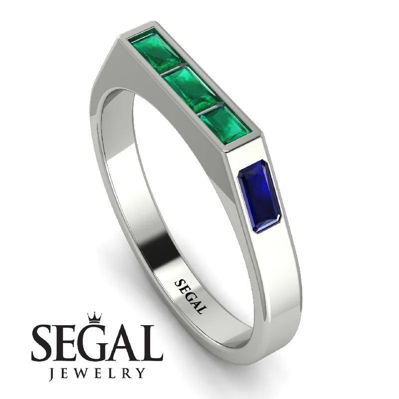 women's rings wide band design -Emerald Cut Thin Emerald Signature Ring - Sara No. 66