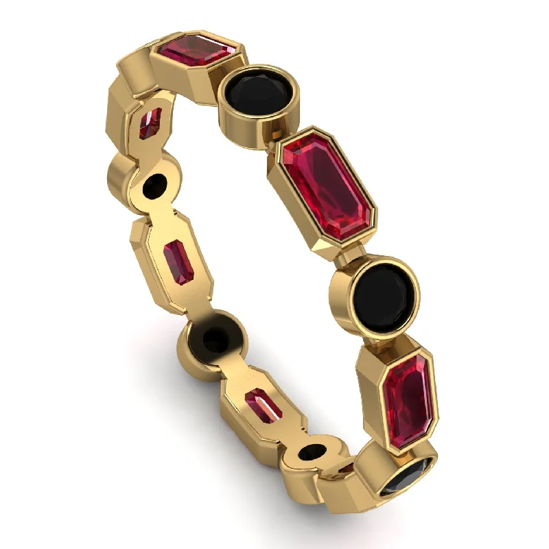 women's rings gemstone -Emerald Cut Ruby Bezel Eternity Ring - Genevieve No. 40