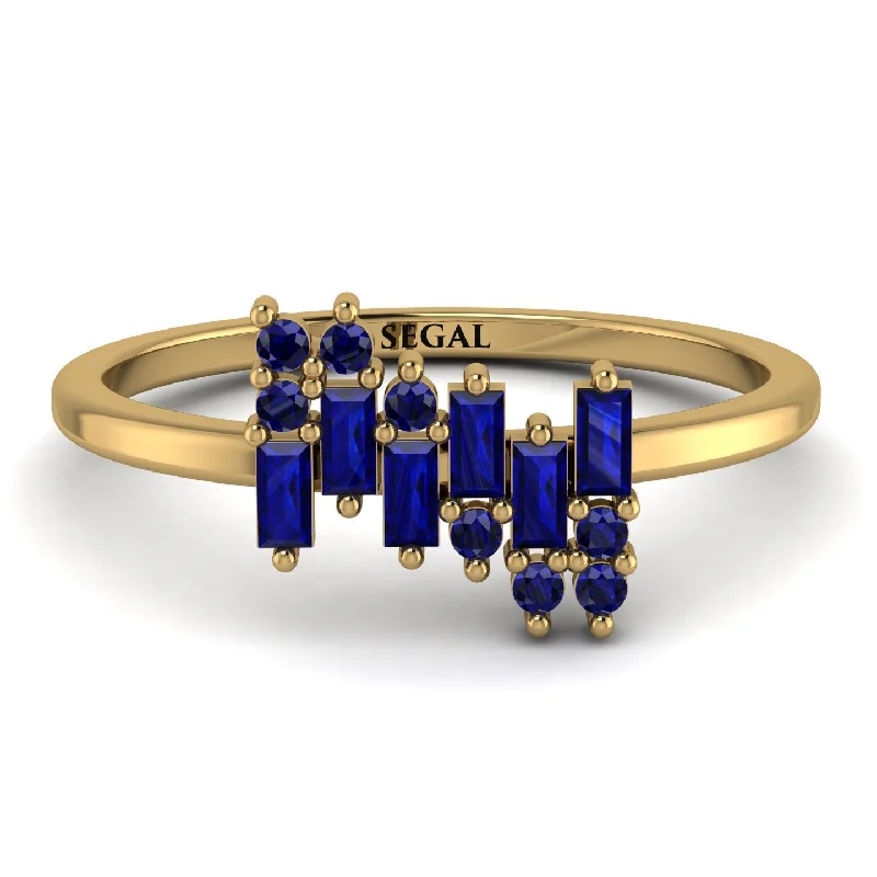 women's rings with unique twist band -Baguette And Round Sapphire Band - Daniela No. 73