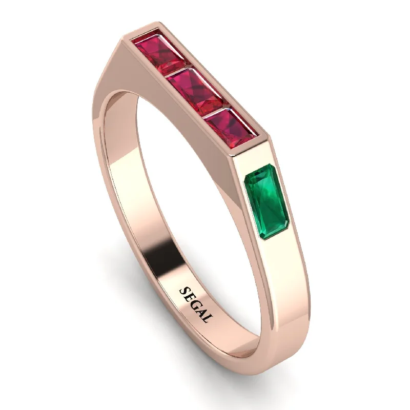 women's rings with colored gemstones -Emerald Cut Thin Ruby Signature Ring - Sara No. 26