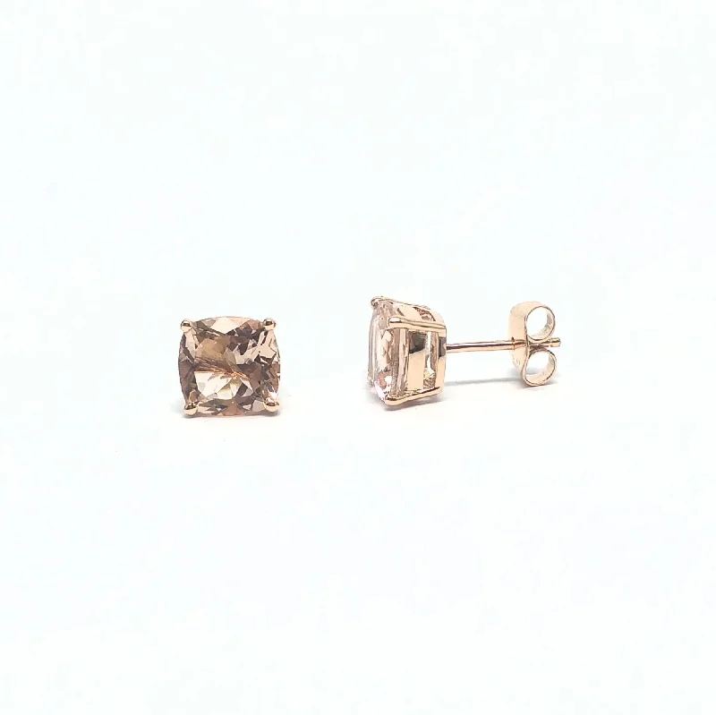 women's earrings drop gemstone -CUSHION CHECKERBOARD MORGANITE STUDS