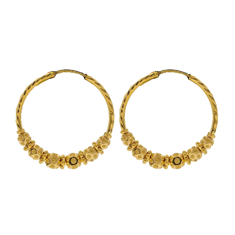 women's earrings for wedding day -22K Yellow Gold Hoop Earrings W/ Gold Shambala Beads