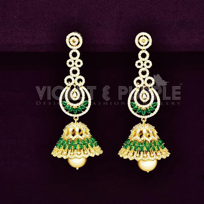 women's earrings with layered look -Zirconia Jhumka Earrings 89509