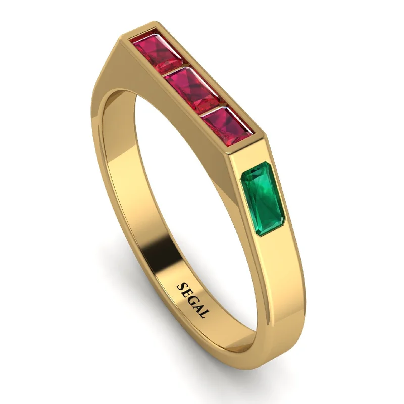 women's rings with engraving -Emerald Cut Thin Ruby Signature Ring - Sara No. 25