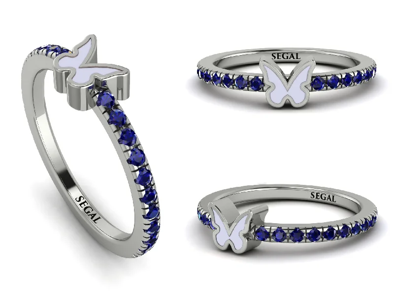 women's rings with diamond eternity -Elegant Enamel Butterfly Sapphire Ring - Butterfly No. 15