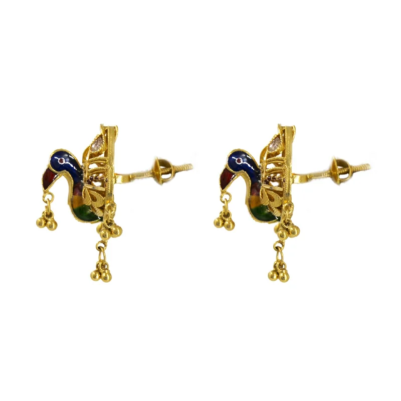 women's earrings for evening wear -22K Gold Earrings W/ Peacock meenakari Design