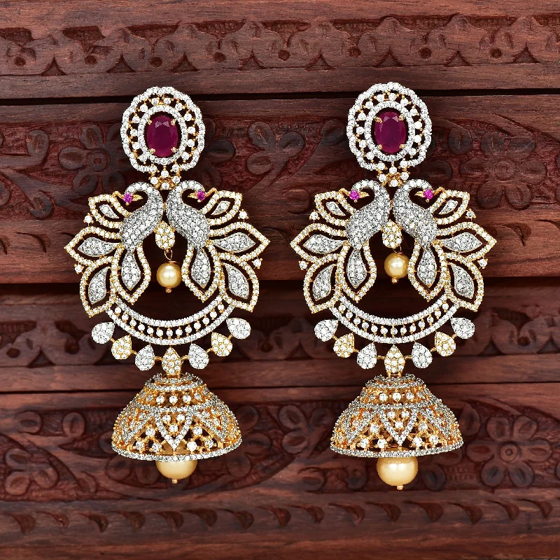 women's earrings with butterfly charm -Stunning Designer Zirconia Chandbutta Earrings