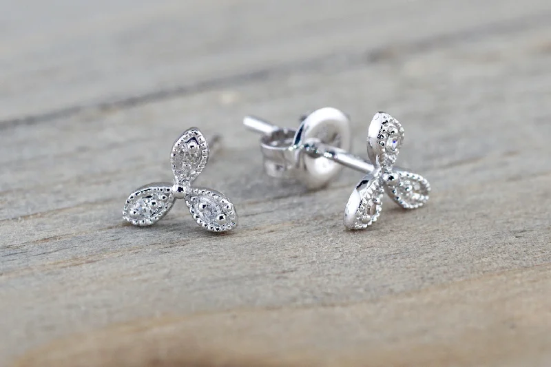 women's earrings statement -14k White Gold Petal Flower Earring Studs Stud