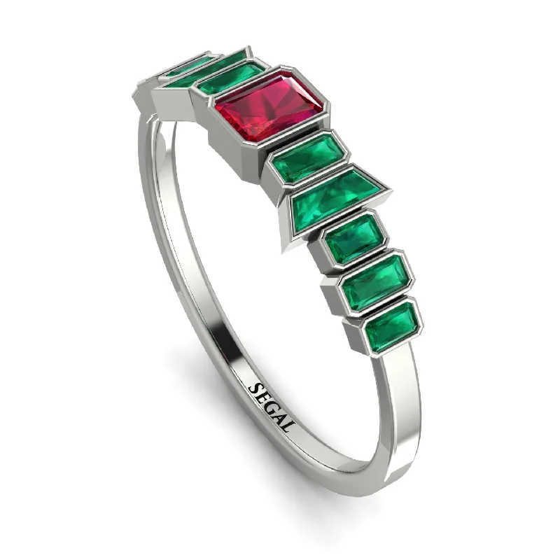 women's rings vintage style -Emerald Ruby Mix Band - Valerie No. 27