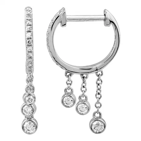 women's earrings for engagement -14K White Gold Diamond Huggie with Chain Drop