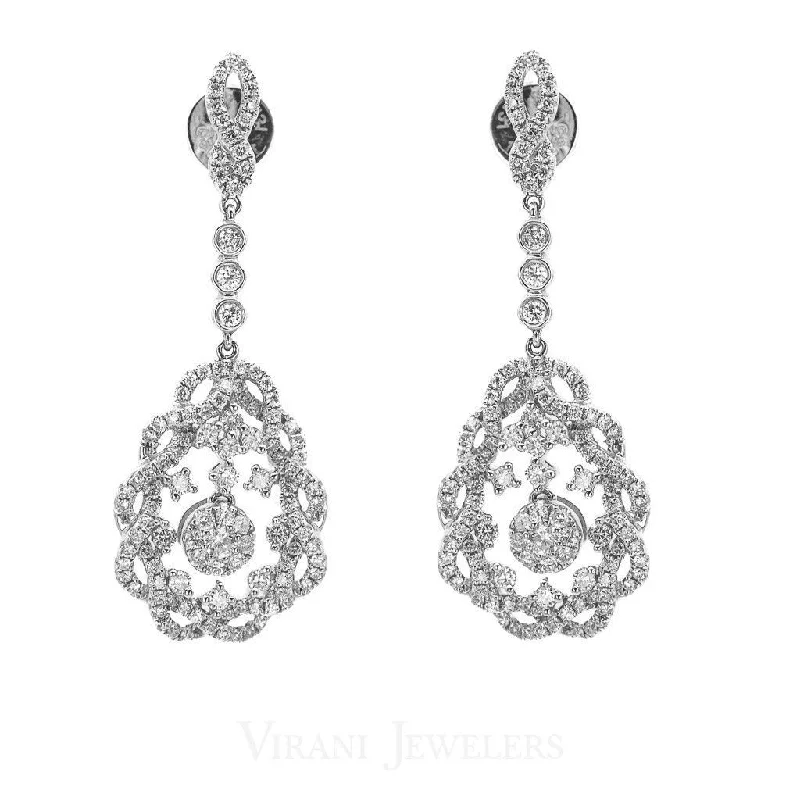 women's earrings pearl stud -1.31CT Diamond Drop Paisley Earrings Set In 14K White Gold