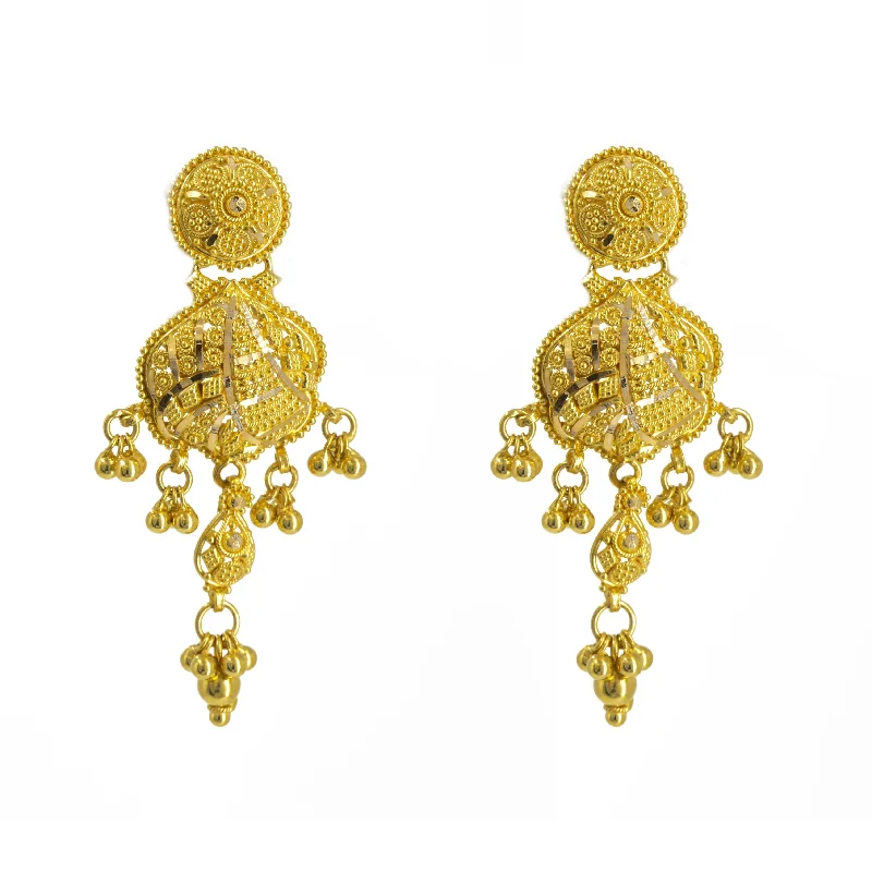 women's earrings with butterfly charm -22K Yellow Gold Drop Earrings W/ Cloud Pendant & Hanging Ball Accents