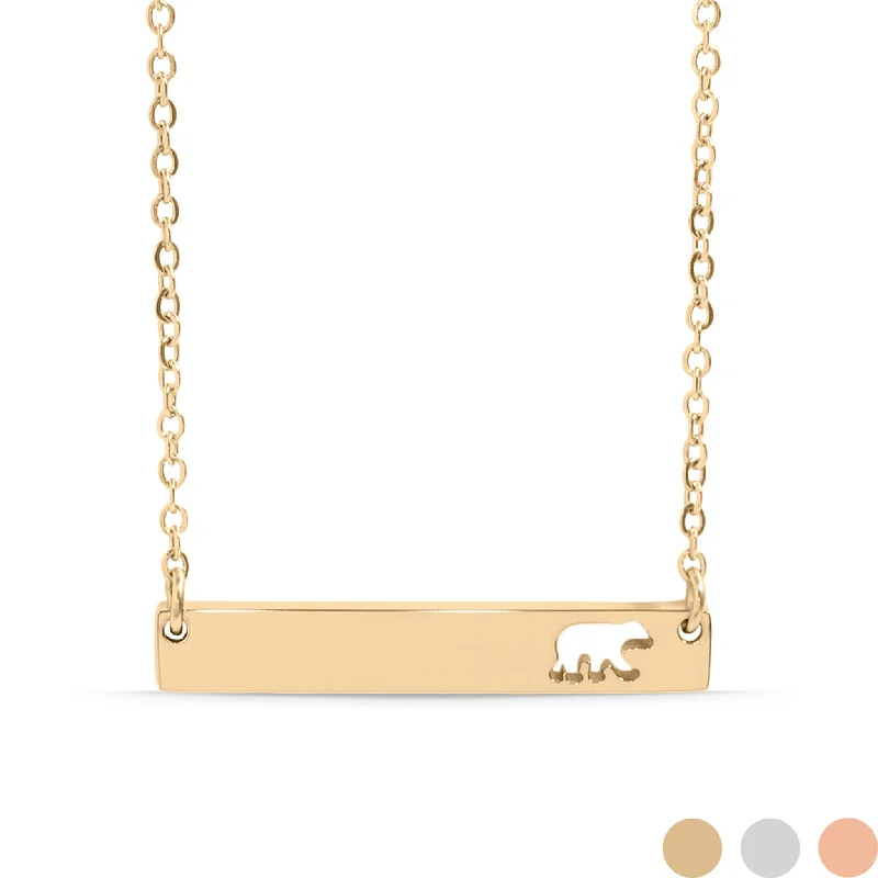 women's necklaces with large stone -Mama Bear Cutout Horizontal Stainless Steel Bar Necklace / SBB0148