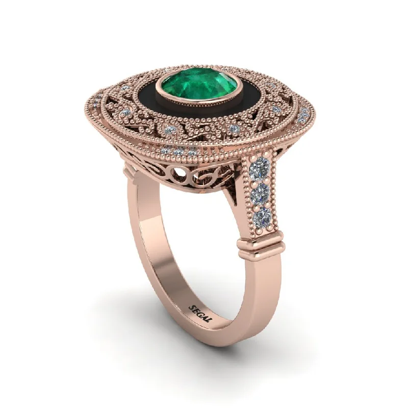 women's rings with halo diamonds -Fancy Art Deco Emerald Ring - Pauline No. 5