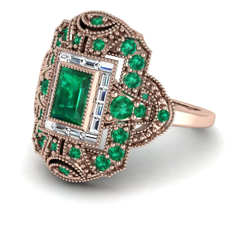 women's rings with crystal accents -Victorian Gold Ring With Emerald - Janice No. 5