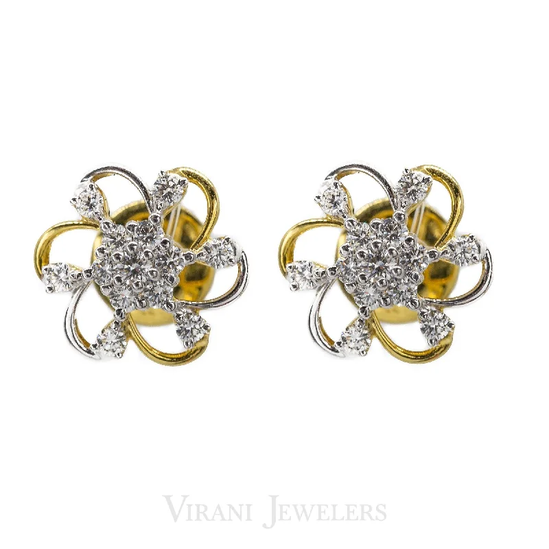 women's earrings with stackable look -0.62CT Daisy Diamond Stud Earrings Set in 18K Yellow Gold