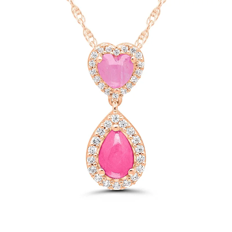 women's necklaces nameplate necklace -ROSE GOLD FASHION DROP NECKLACE WITH PINK SAPPHIRES AND DIAMONDS, .14 CT TW