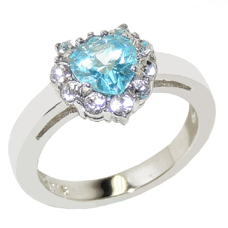 women's rings stacked with matching bands -Womens Heart Cut Light Blue CZ Stainless Steel Tarnish Free Cocktail Ring