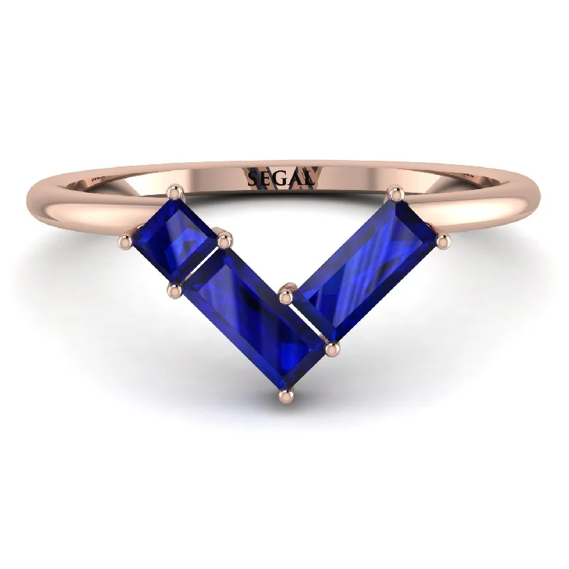 women's rings with celestial design -Emerald Cut Stacking Sapphire V Shape Ring - Arabella No. 14