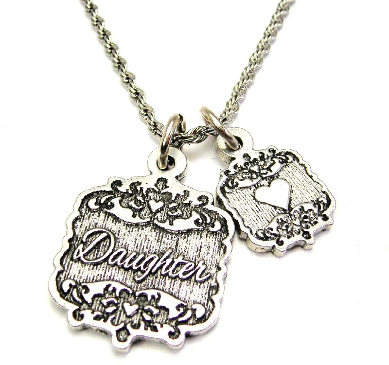 women's necklaces with intricate detailing -Daughter Victorian Scroll With Victorian Accent Heart 20" Chain Necklace