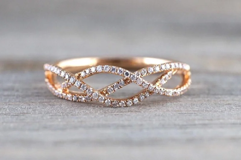 engagement rings with side stones -18k Rose Gold Diamond Infinity Intertwined Band Ring Wedding Anniversary Promise