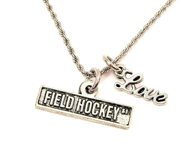 women's necklaces emerald -Field Hockey Street Sign 20" Chain Necklace With Cursive Love Accent