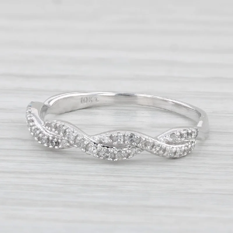 engagement rings with antique finish -Woven Diamond Band 10k White Gold Size 9 Ring Stackable Wedding Anniversary