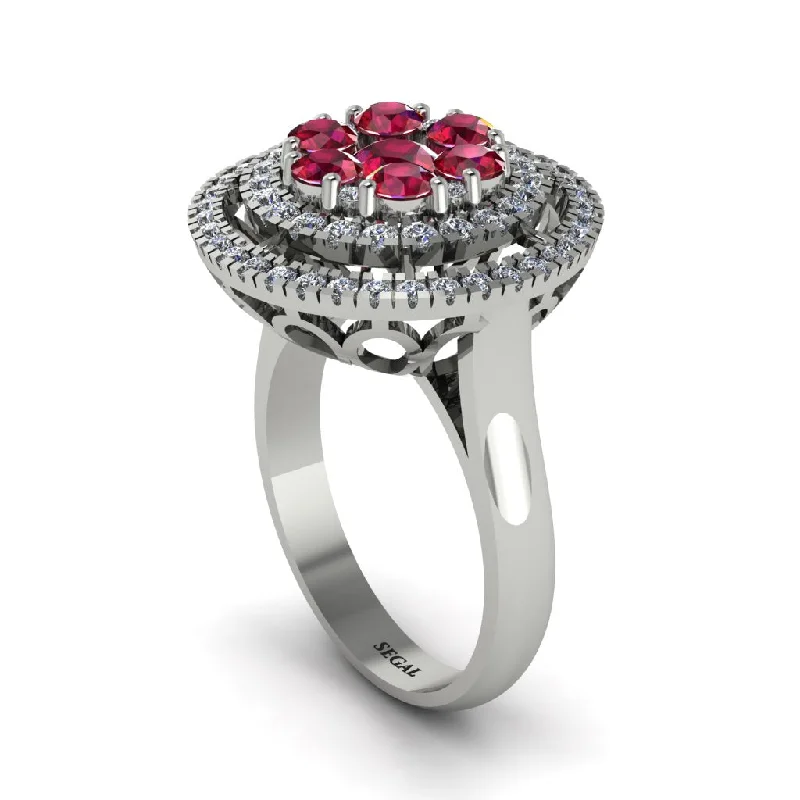 women's rings with birthstone for gifts -Vintage Double Halo Ruby Cluster Ring - Nanette No. 12