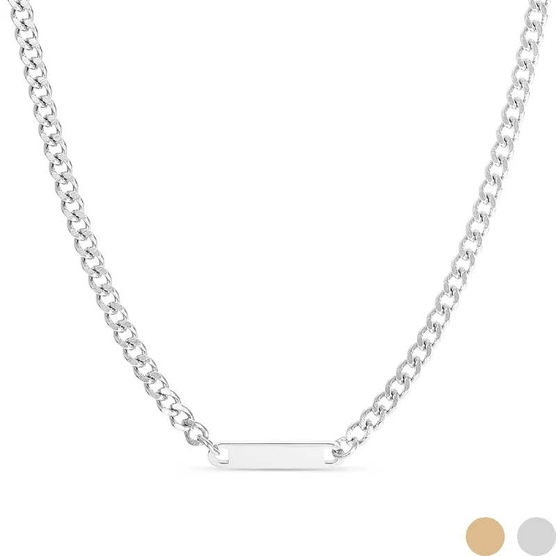 women's necklaces with compass charm -18K Gold PVD Stainless Steel Engravable Curb Chain Bar Necklace / CHN9957