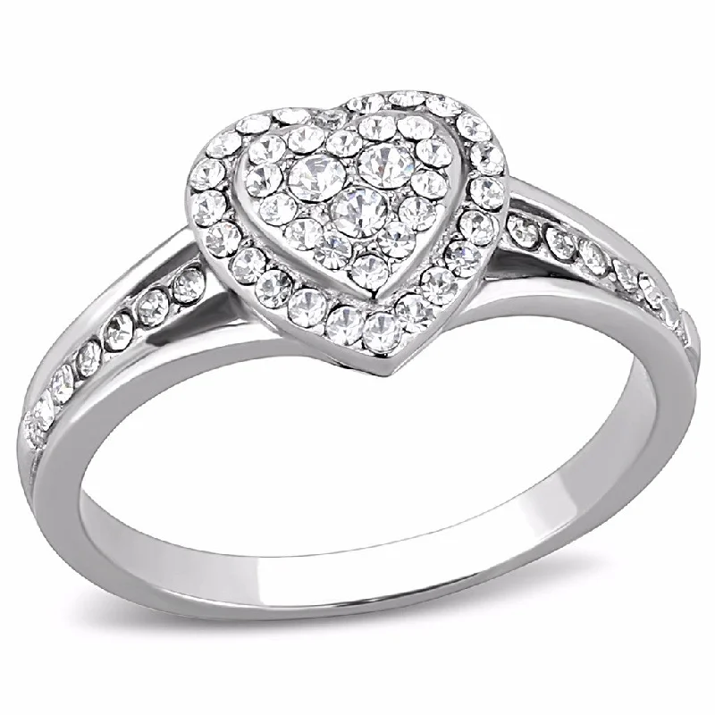 women's rings luxury bridal ring -Top Grade Crystal Set Heart in Heart Shape Stainless Steel Women's Ring