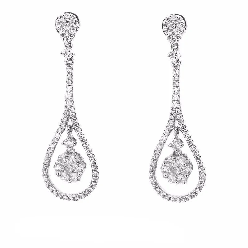 women's earrings delicate design -1.36CT Diamond Double Frame Drop Earrings Set In 14K White Gold W/ Floral Frame Setting