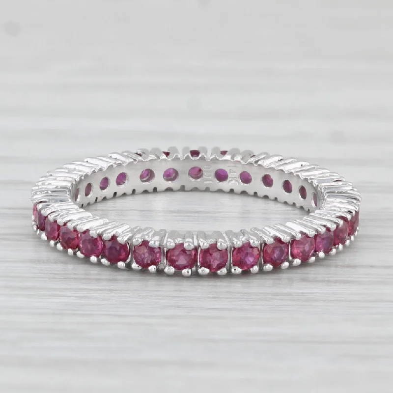 engagement rings with platinum band -0.94ctw Ruby Eternity Band Stackable Wedding 14k White Gold Size 6.5