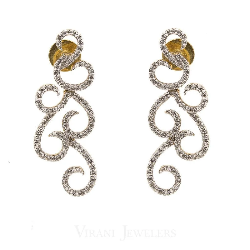 women's earrings for statement looks -1.23CT Diamond Drop Filigree Earrings Set In 18K White Gold W/ Screw Back Post