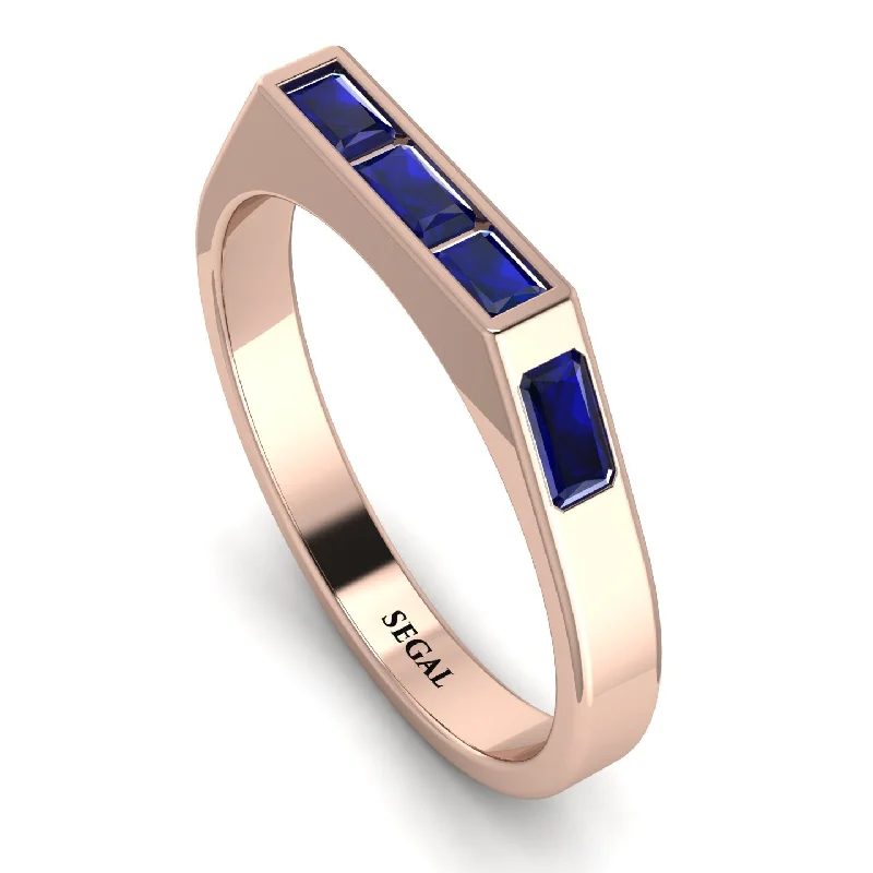 women's rings with alternating diamonds -Emerald Cut Thin Sapphire Signature Ring - Sara No. 74