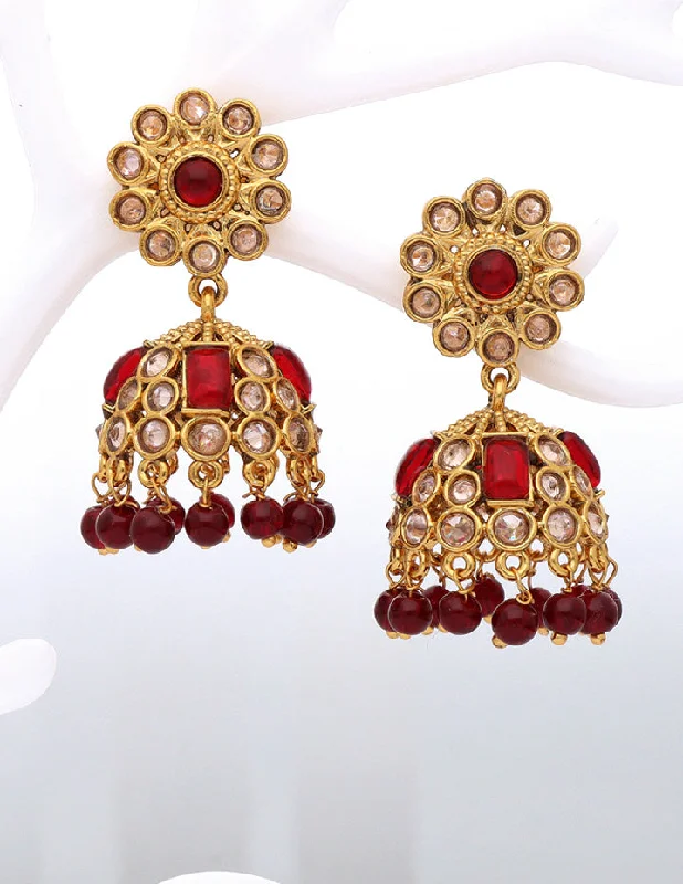 women's earrings with oversized design -Gold Polish Designer Maroon Color Earrings