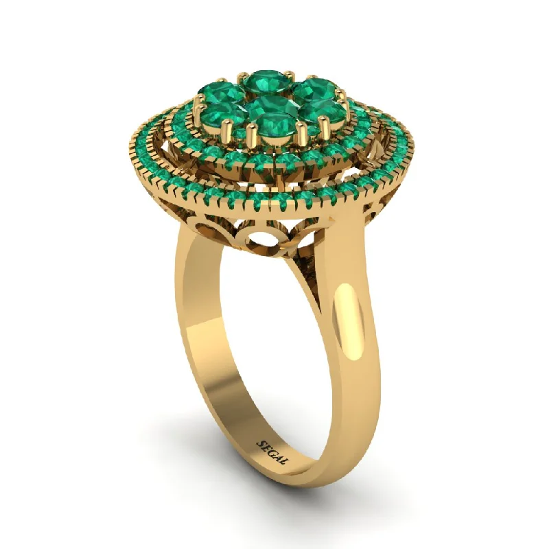 women's rings vintage diamond ring -Vintage Double Halo Emerald Cluster Ring - Nanette No. 19