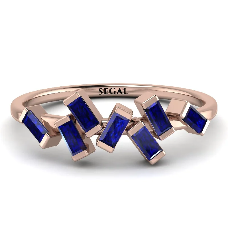 women's rings with sparkling diamonds -Thin Baguette Sapphire Ring - Juliette No. 14