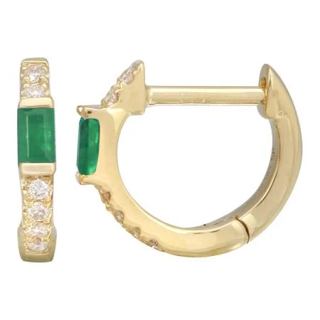 women's earrings with butterfly wings -14k Yellow Gold Emerald Huggie Earrings