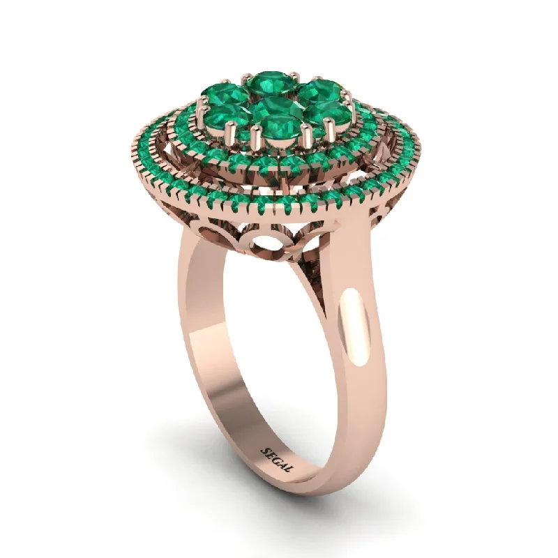 women's rings mixed stone design -Vintage Double Halo Emerald Cluster Ring - Nanette No. 20