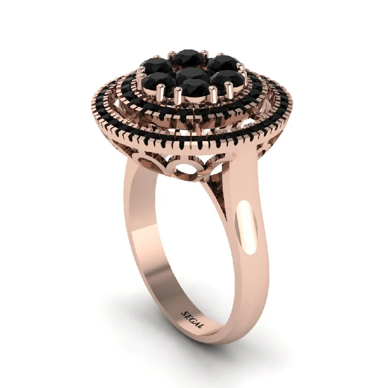 women's rings infinity symbol -Vintage Double Halo Black Diamond Cluster Ring - Nanette No. 38