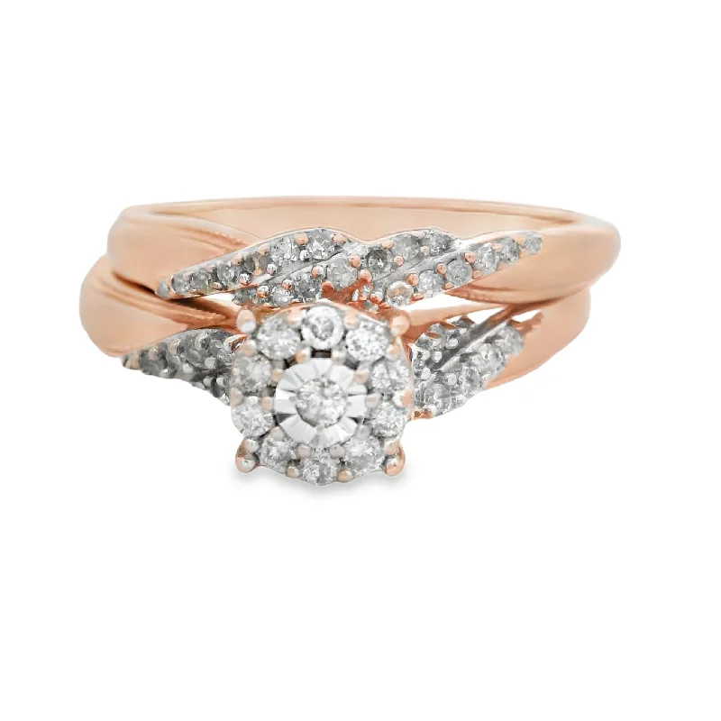 engagement rings with mixed metals -Rose Gold Diamond Twist Wedding Set